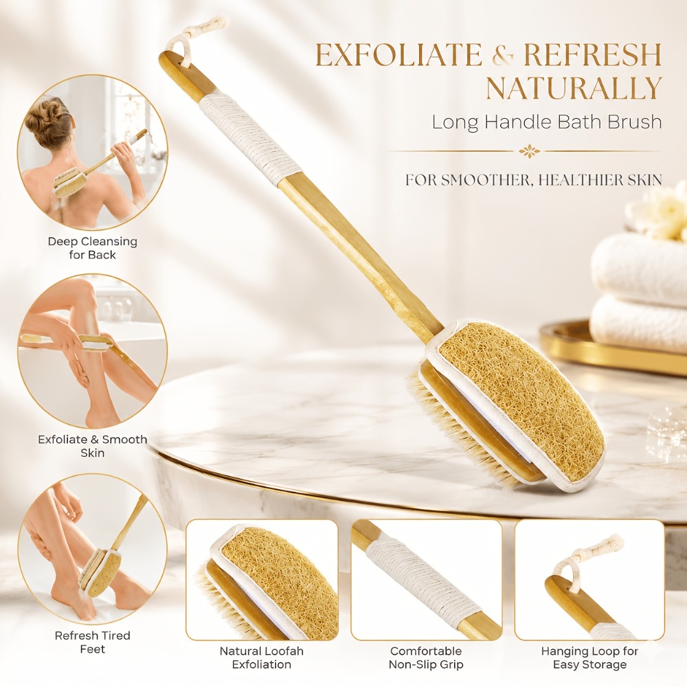 Body Loofah Natural - Cepillo de baño de madera con